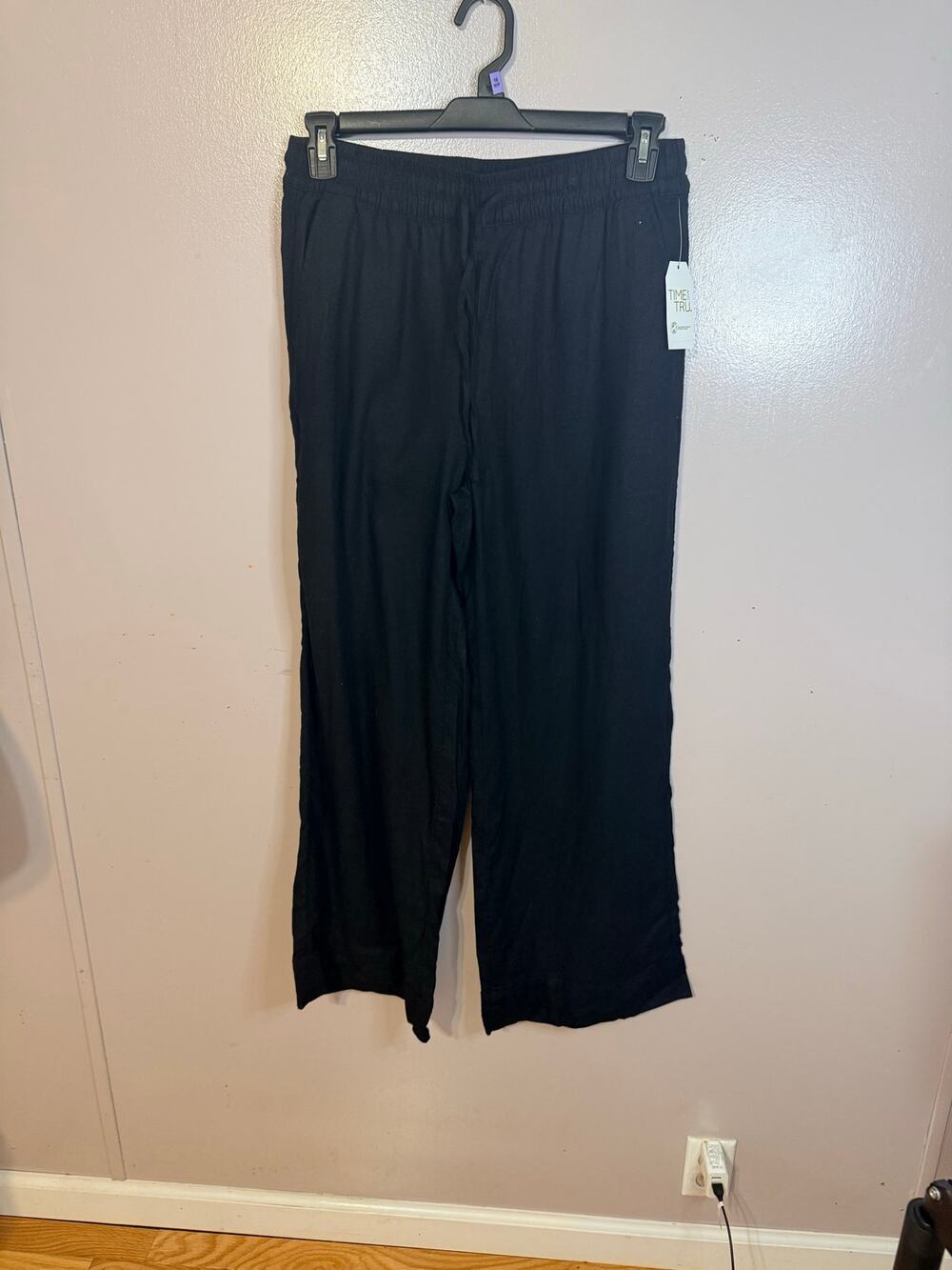 Time & True women’s black elastic waist drawn string Linen Blend pants size M